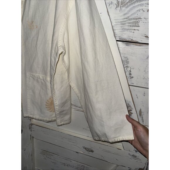 ZARA Home LINEN Cotton SHIRT House Coat ZW COLLECTION Embroidered Floral NWT L - Picture 4 of 11